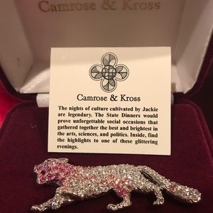 Camrose and Kross JBK .  Pink/Crystal leopard Pin